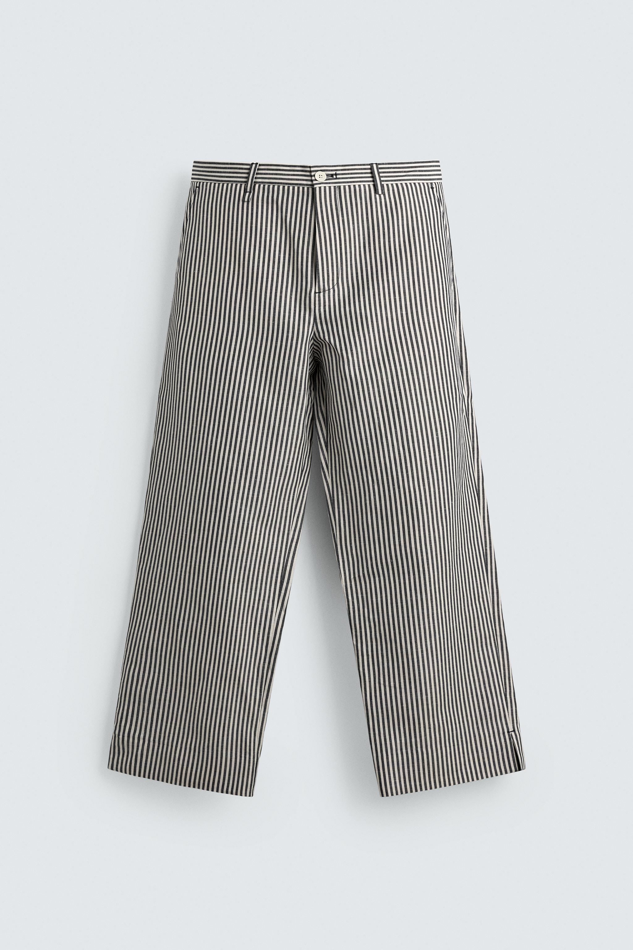 PANTALON RAYURES COTON-LIN